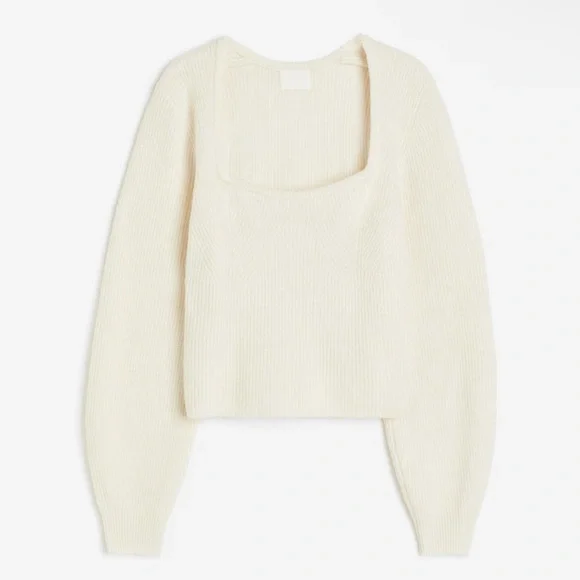 Cream Fine Rib Knit Sweater - Picture 8 of 10